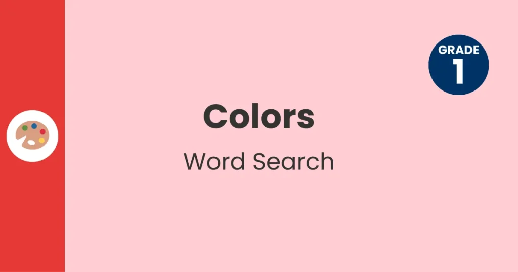 Header with palette icon for Grade 1 colors word search
