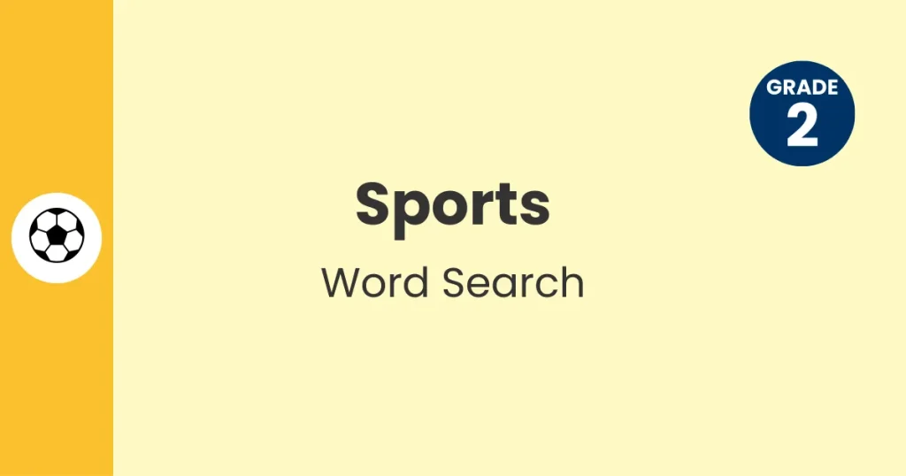 Header with ball icon for Grade 2 sports word search