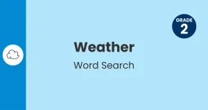 Header with cloud icon for Grade 2 weather word search