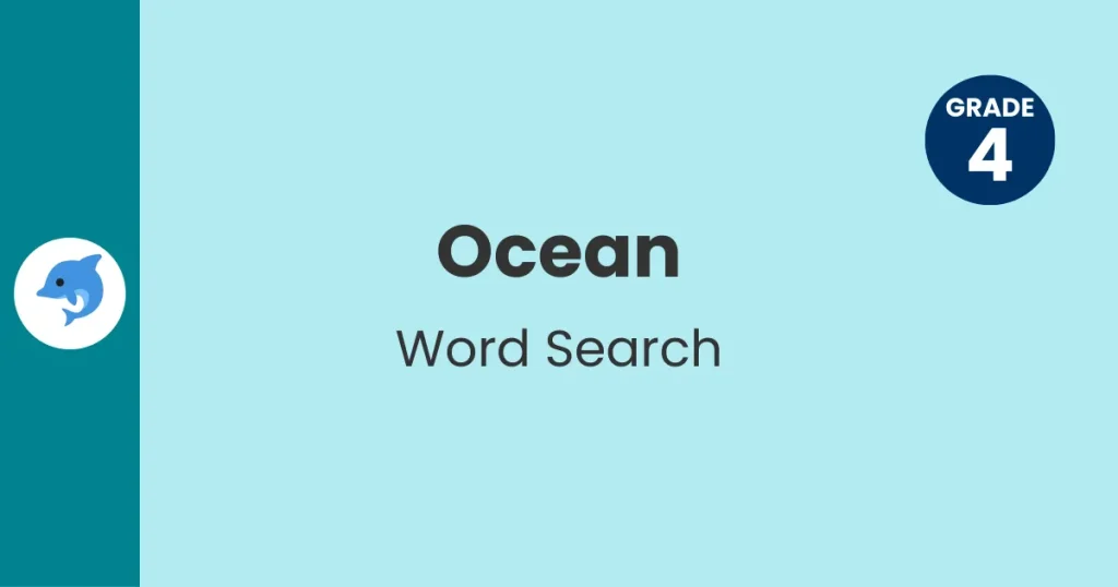 Header with dolphin icon for Grade 4 ocean word search